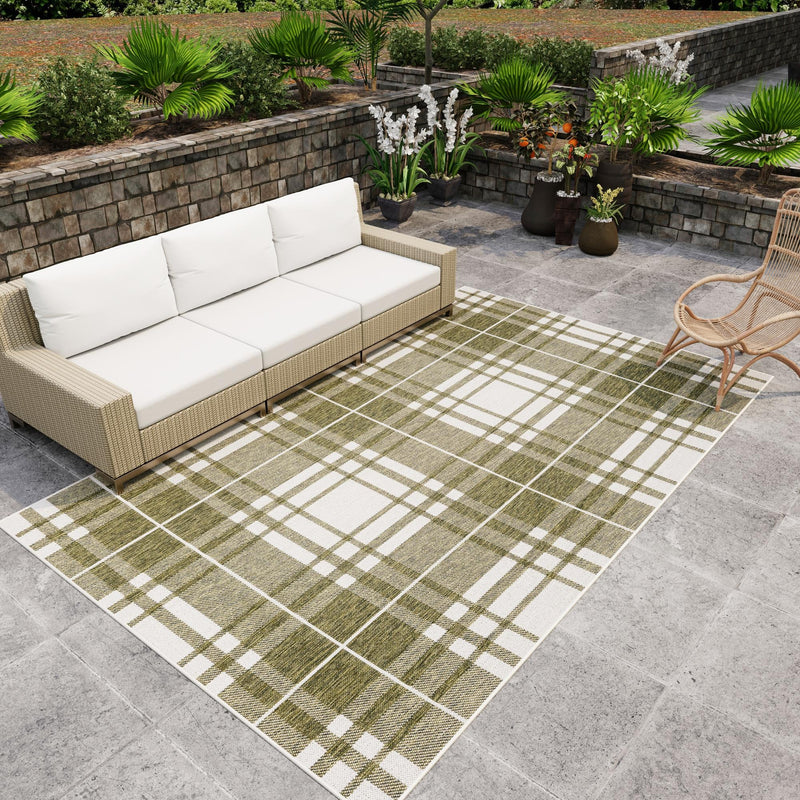 Patio Plaid Collection Area Rug - Terrace Rectangle Green lifestyle 74