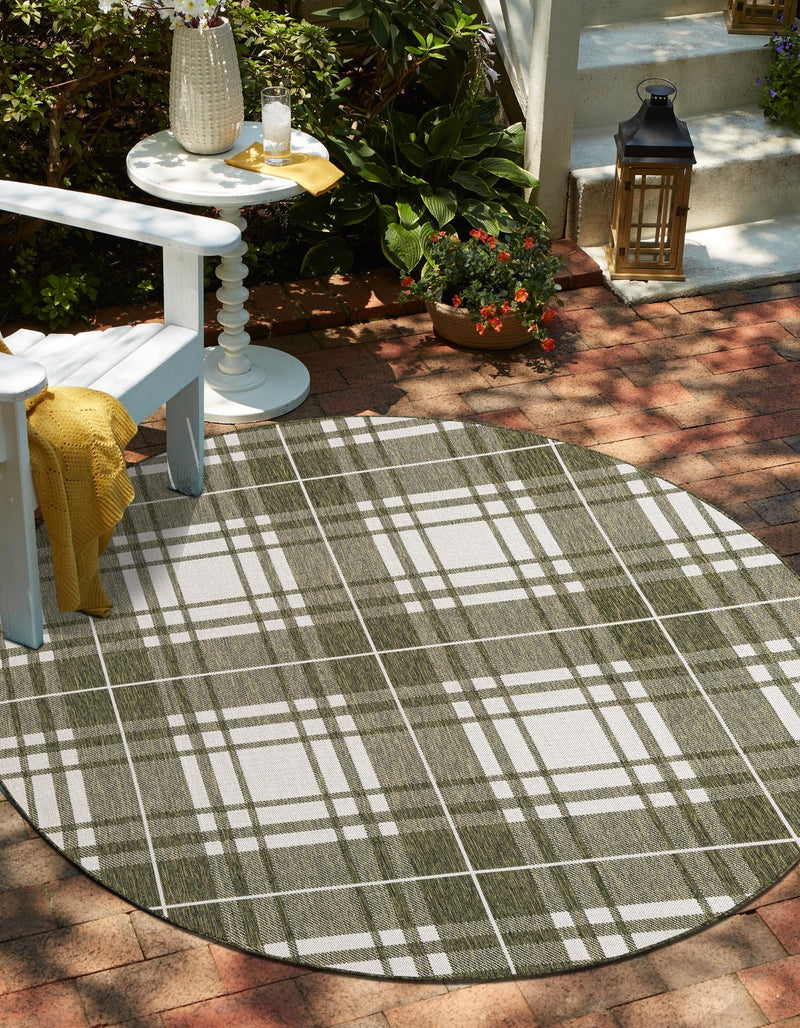 Patio Plaid Collection Area Rug - Terrace Round Green lifestyle 2