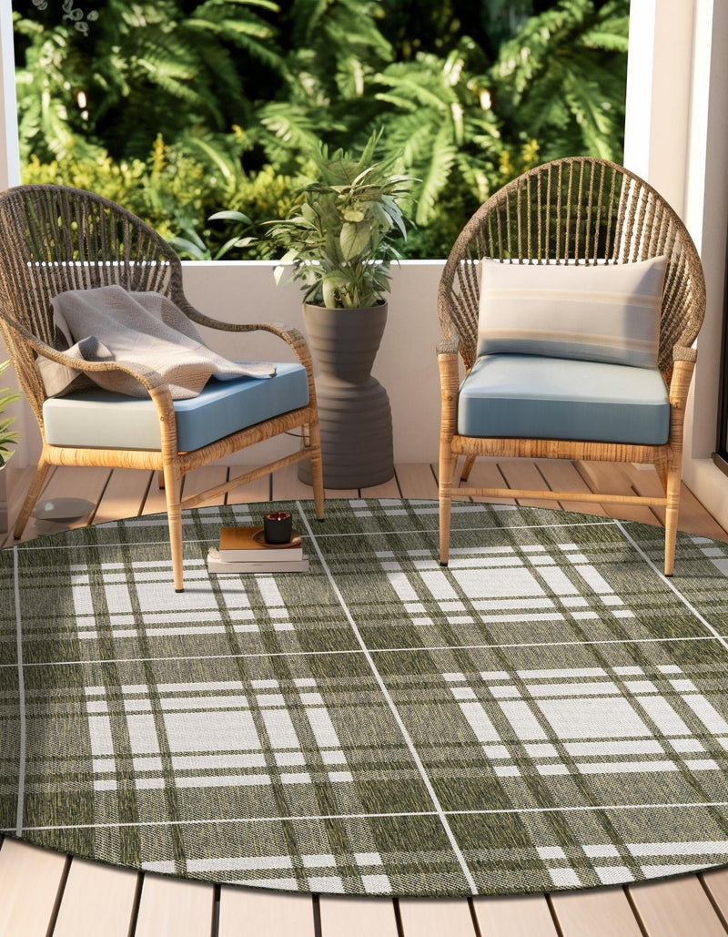 Patio Plaid Collection Area Rug - Terrace Round Green lifestyle 7