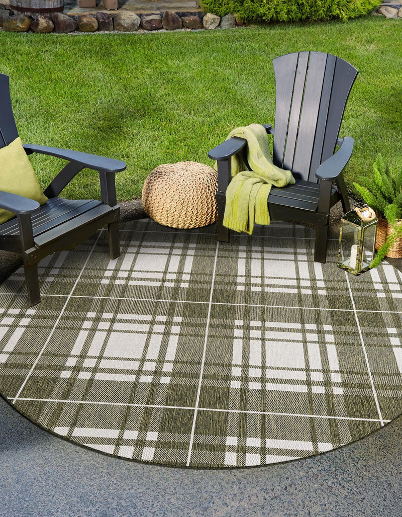 Patio Plaid Collection Area Rug - Terrace Round Green lifestyle 10