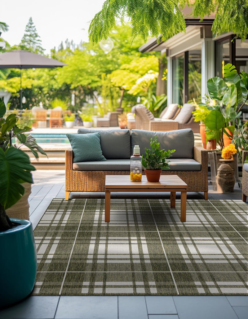 Patio Plaid Collection Area Rug - Terrace Square Green lifestyle 122