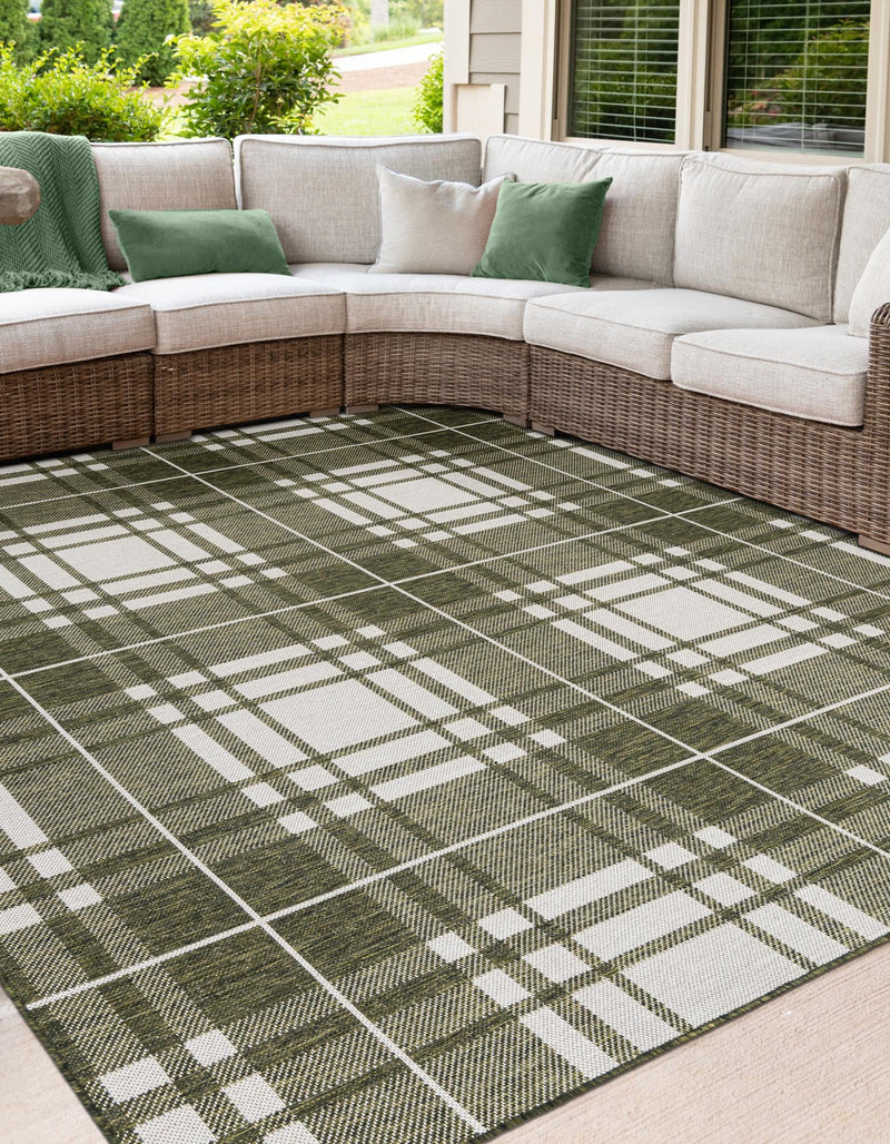 Patio Plaid Collection Area Rug - Terrace Square Green lifestyle 140