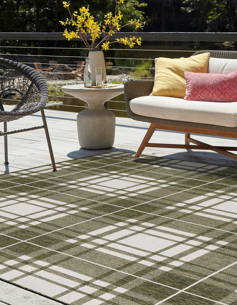 Patio Plaid Collection Area Rug - Terrace Square Green lifestyle 158