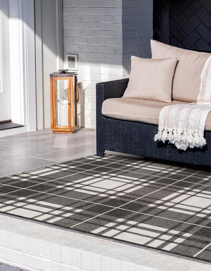 Patio Plaid Collection Area Rug - Terrace Rectangle Black and White lifestyle 13