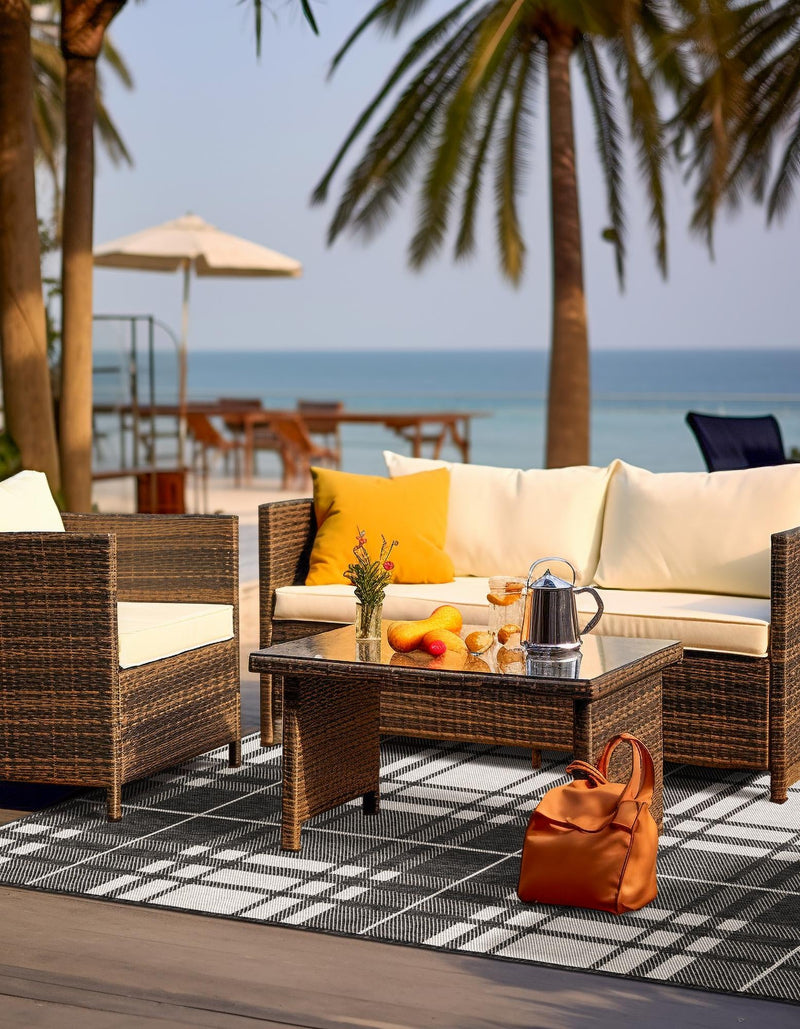 Patio Plaid Collection Area Rug - Terrace Rectangle Black and White lifestyle 25