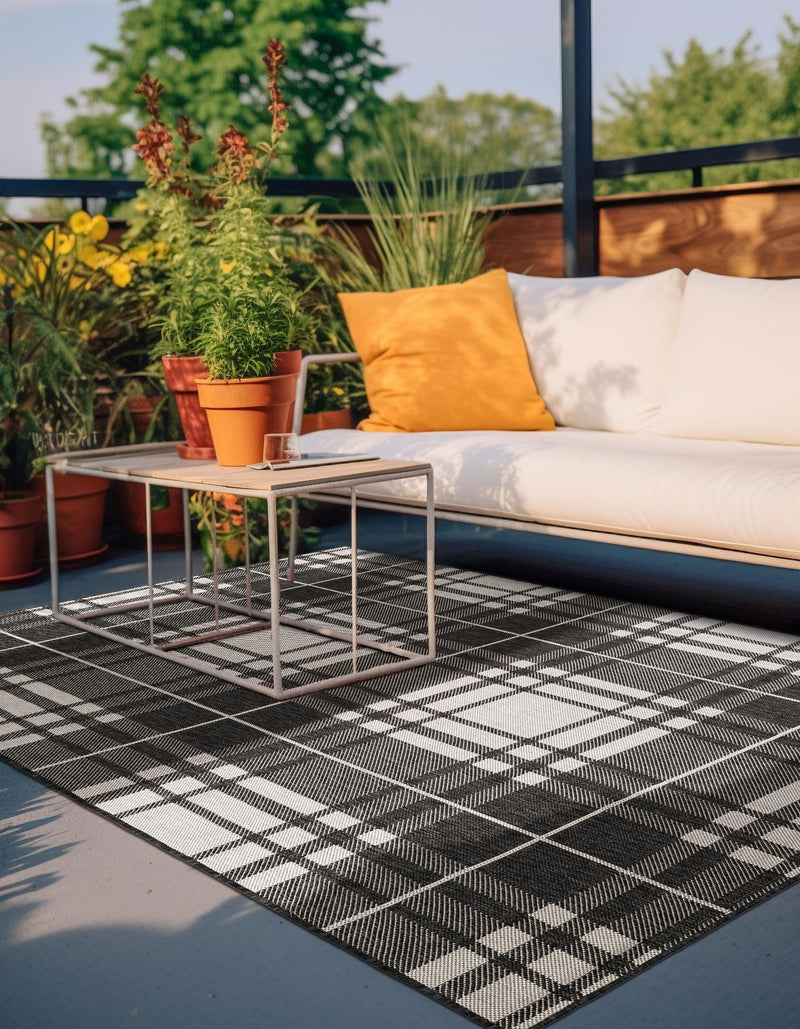 Patio Plaid Collection Area Rug - Terrace Rectangle Black and White lifestyle 31