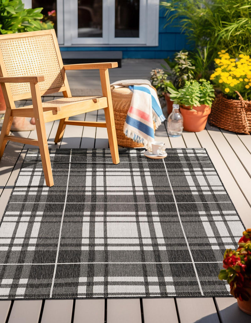 Patio Plaid Collection Area Rug - Terrace Rectangle Black and White lifestyle 37