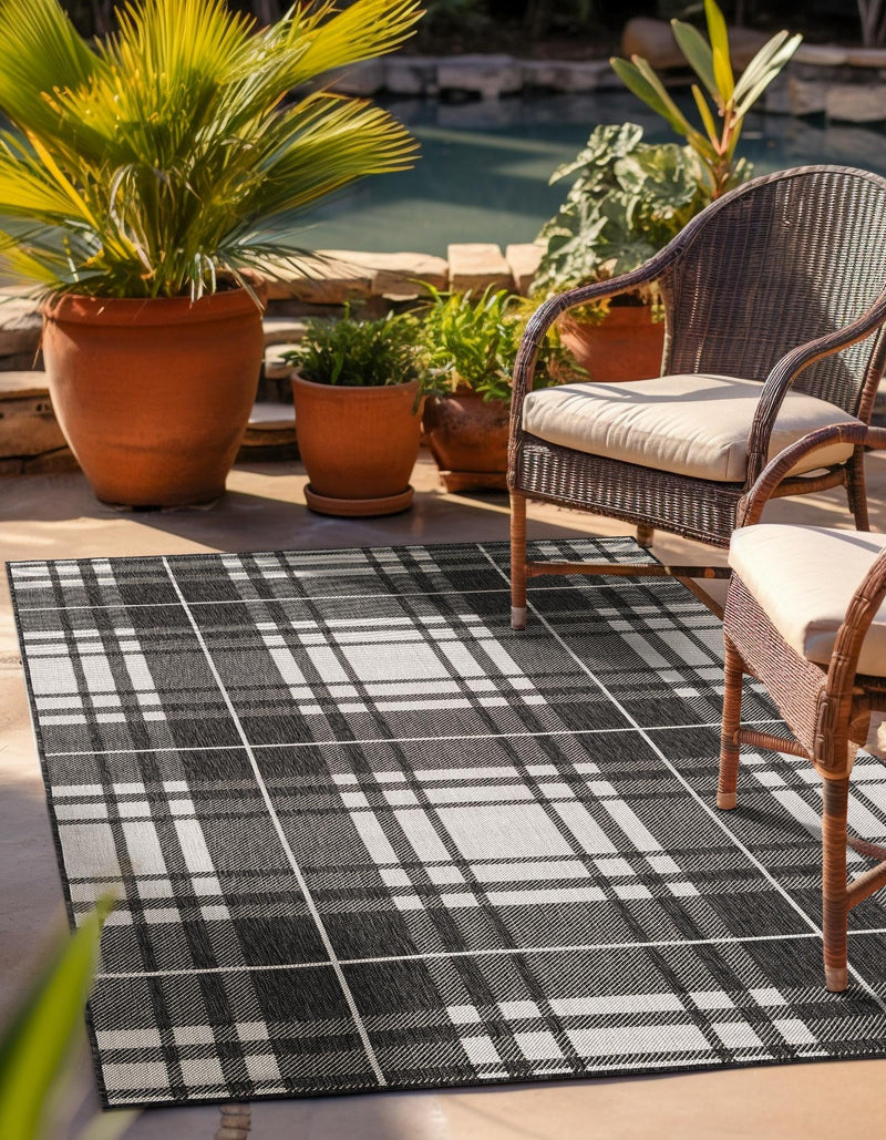 Patio Plaid Collection Area Rug - Terrace Rectangle Black and White lifestyle 43