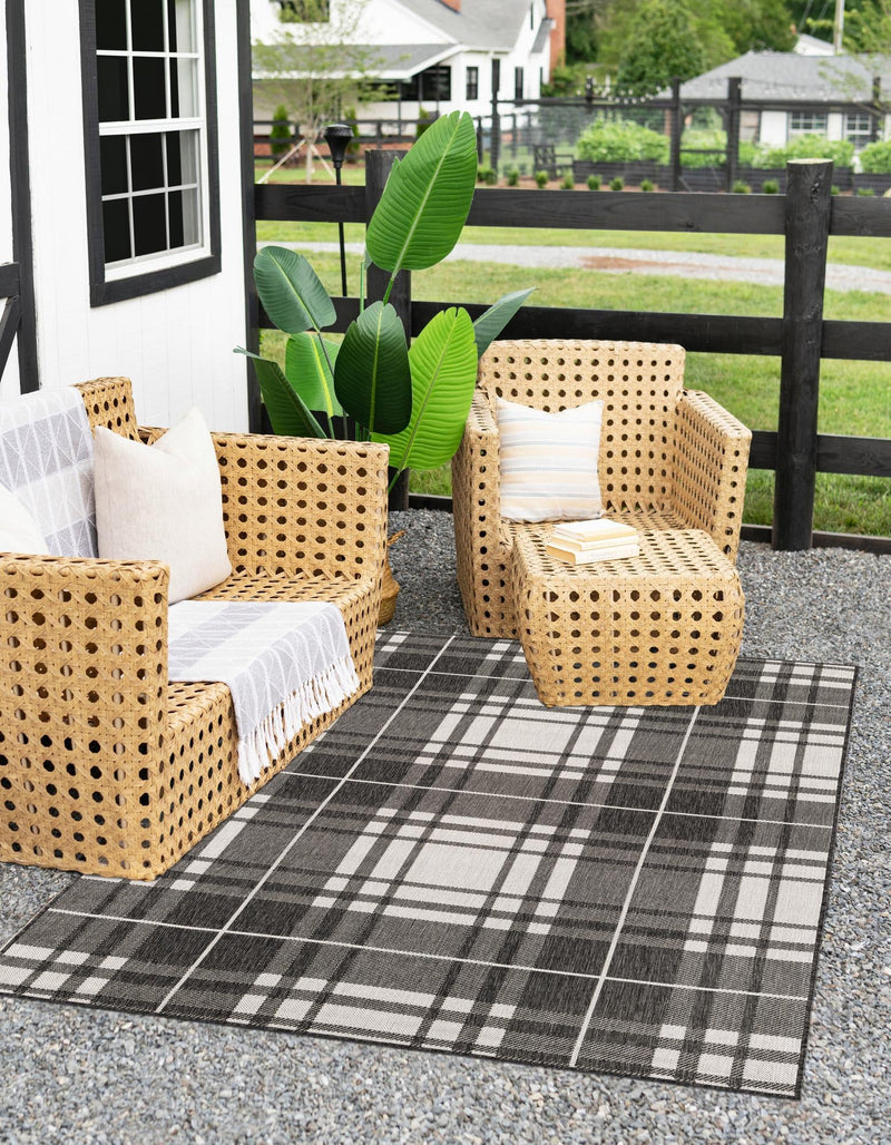 Patio Plaid Collection Area Rug - Terrace Rectangle Black and White lifestyle 49