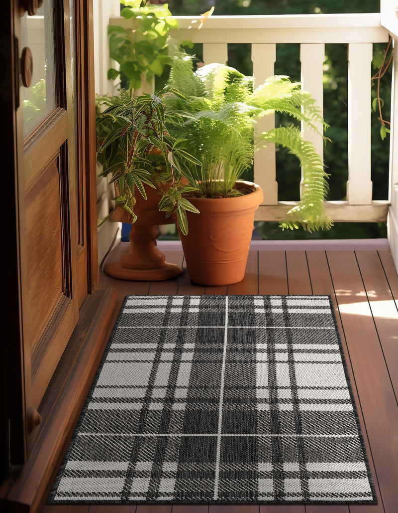 Patio Plaid Collection Area Rug - Terrace Rectangle Black and White lifestyle 55