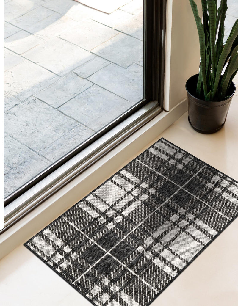 Patio Plaid Collection Area Rug - Terrace Rectangle Black and White lifestyle 61