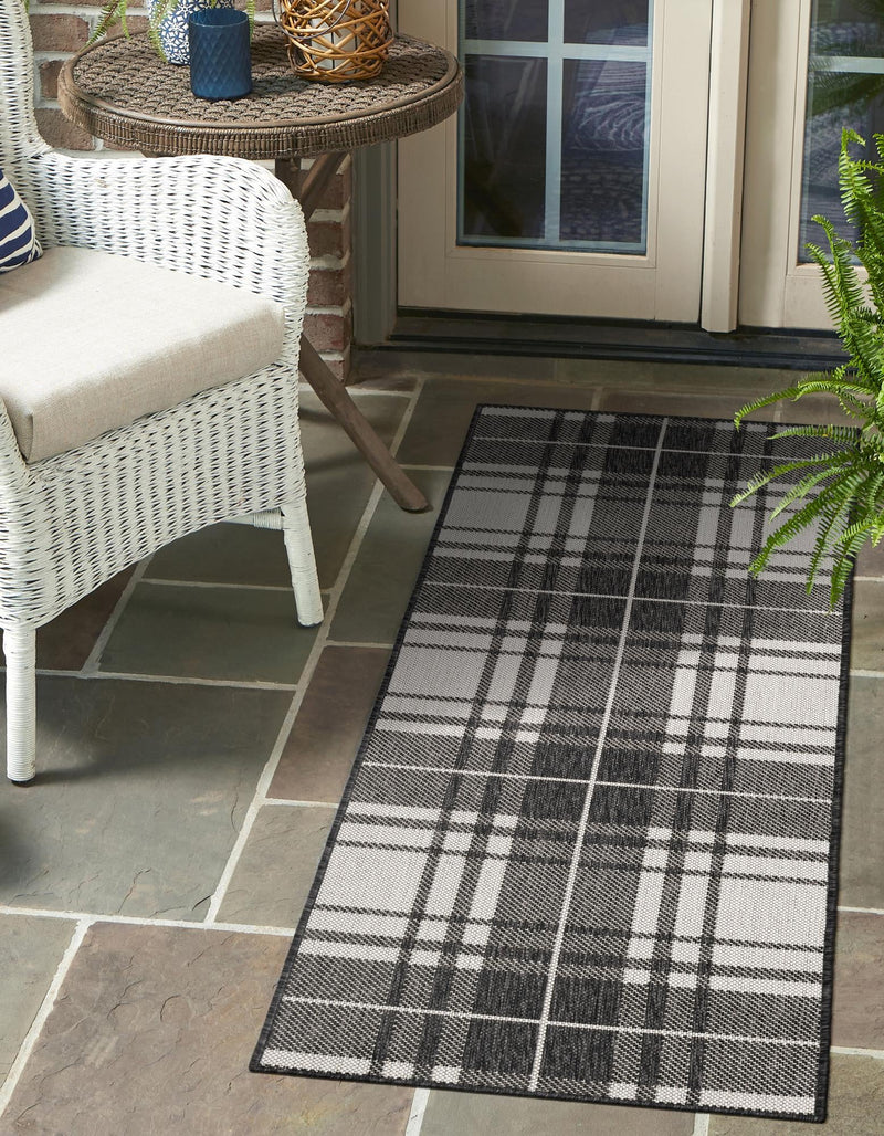 Patio Plaid Collection Area Rug - Terrace Runner Black and White lifestyle 117
