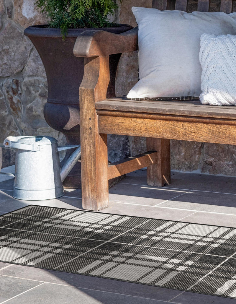 Patio Plaid Collection Area Rug - Terrace Runner Black and White lifestyle 135