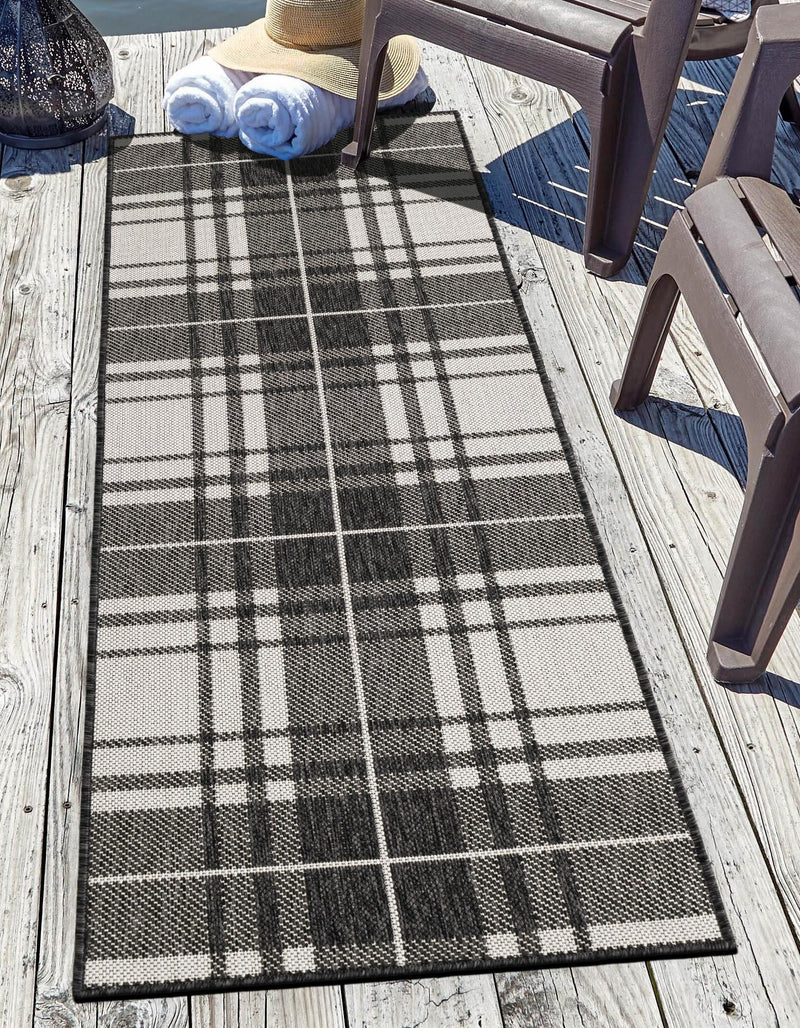 Patio Plaid Collection Area Rug - Terrace Runner Black and White lifestyle 171