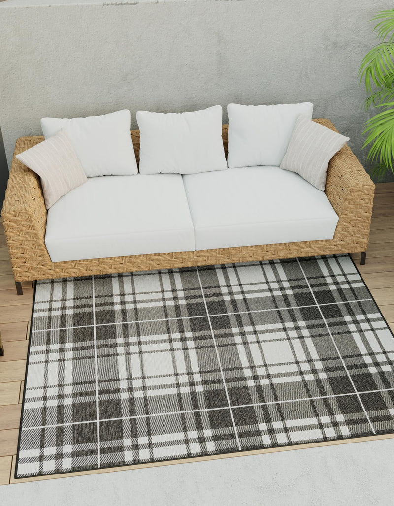 Patio Plaid Collection Area Rug - Terrace Square Black and White lifestyle 118