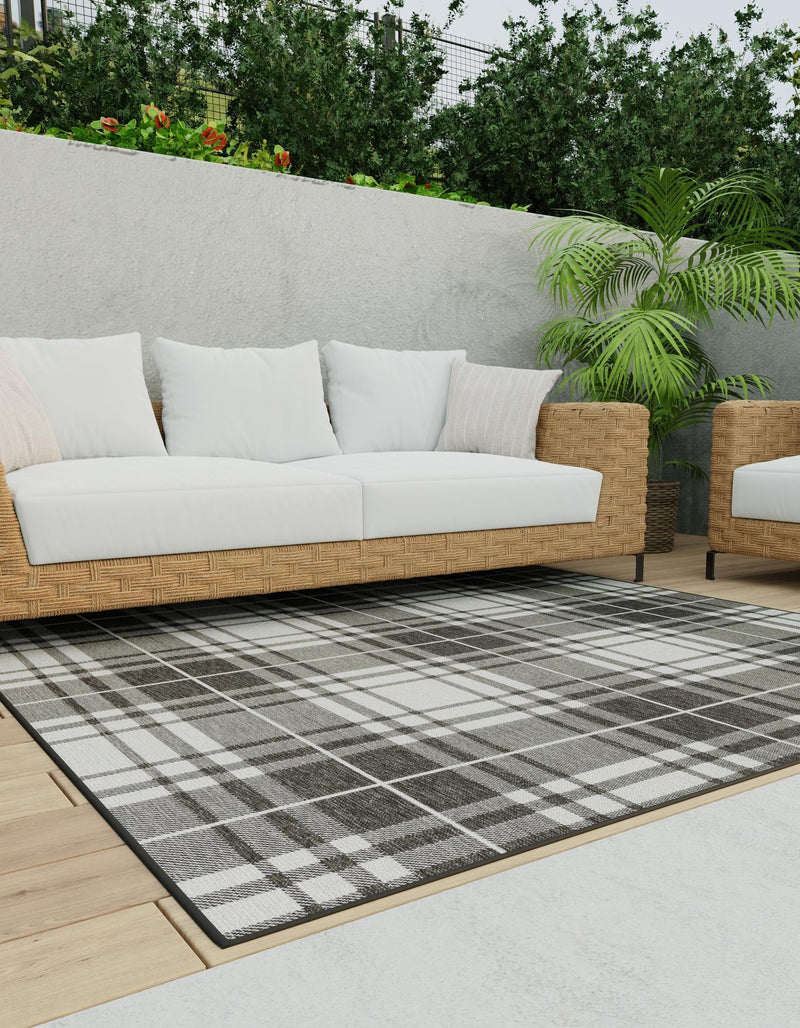 Patio Plaid Collection Area Rug - Terrace Square Black and White lifestyle 136