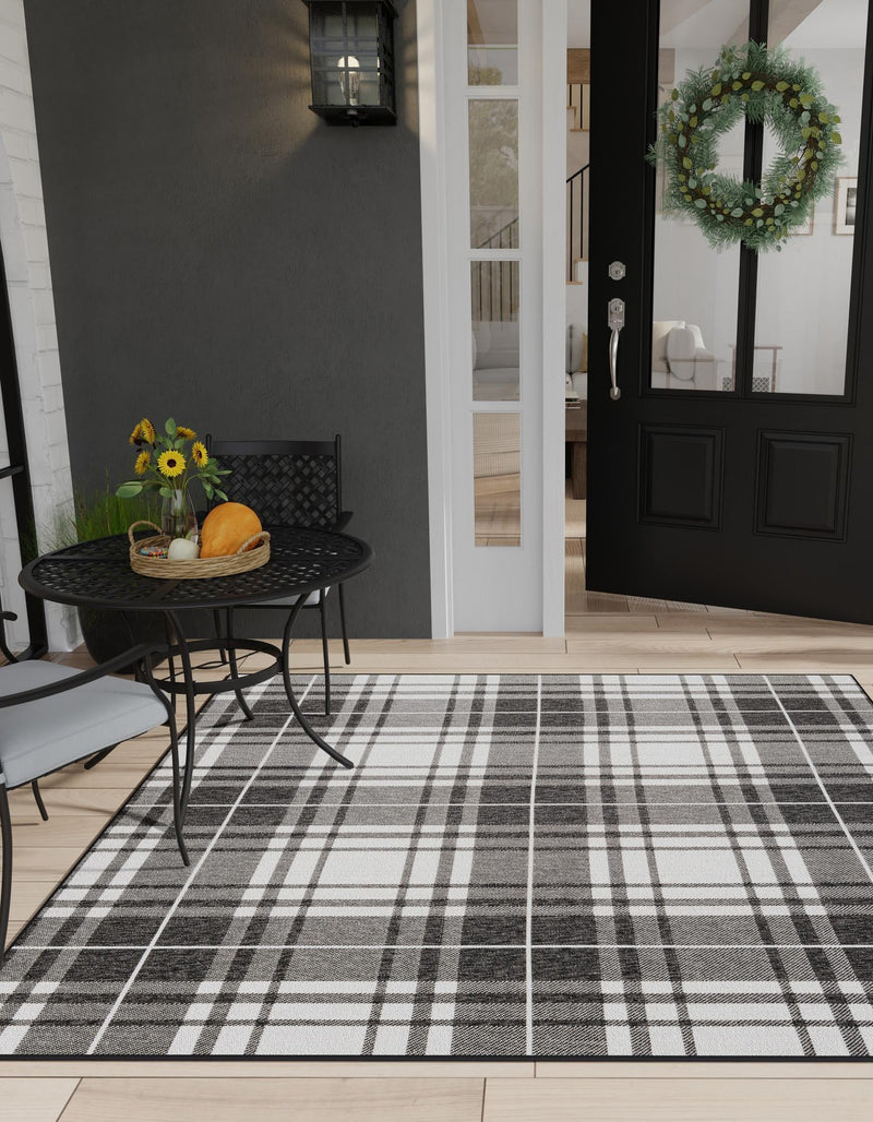 Patio Plaid Collection Area Rug - Terrace Square Black and White lifestyle 154