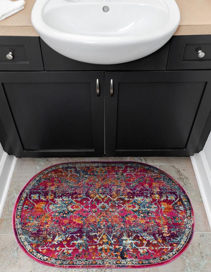Prague Tapestry Collection Area Rug - Moravia Oval Fuchsia lifestyle 40
