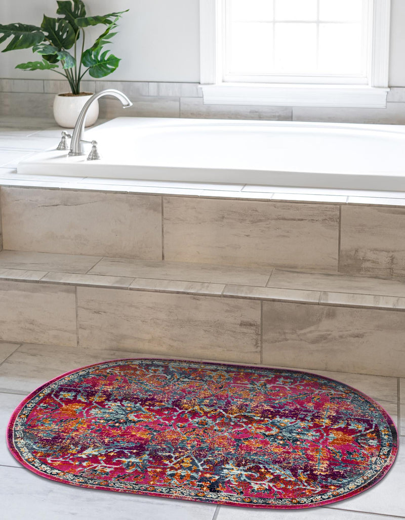 Prague Tapestry Collection Area Rug - Moravia Oval Fuchsia lifestyle 44