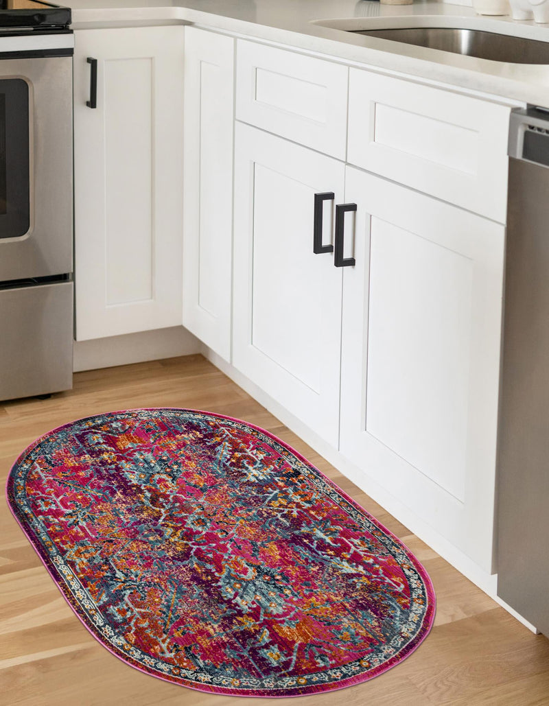 Prague Tapestry Collection Area Rug - Moravia Oval Fuchsia lifestyle 48