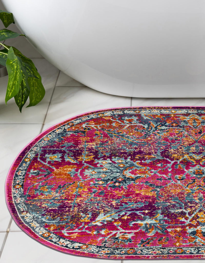 Prague Tapestry Collection Area Rug - Moravia Oval Fuchsia lifestyle 56