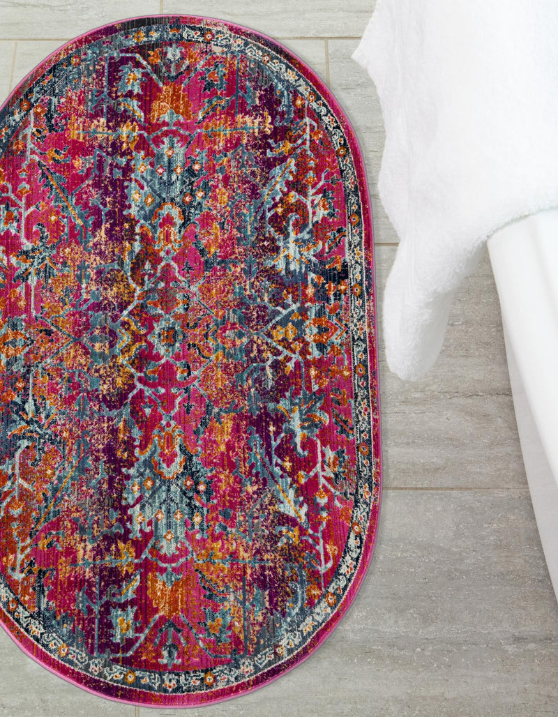 Prague Tapestry Collection Area Rug - Moravia Oval Fuchsia lifestyle 72