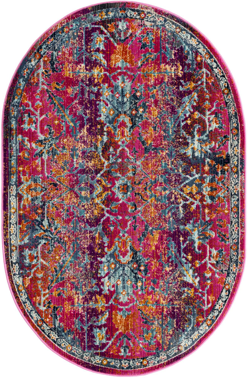 Prague Tapestry Collection Area Rug - Moravia Oval Fuchsia lifestyle 32