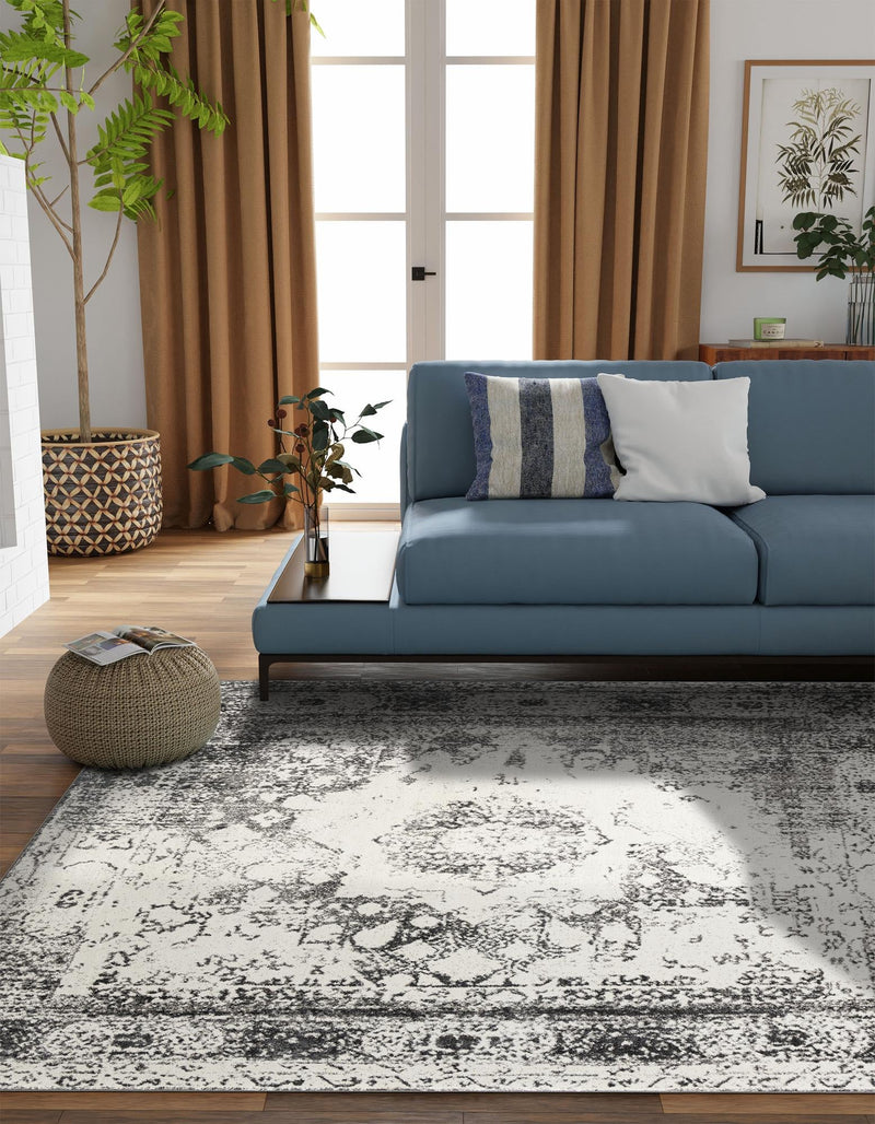 Amalfi Coast Woven Collection Area Rug - Ravello Square Gray lifestyle 43