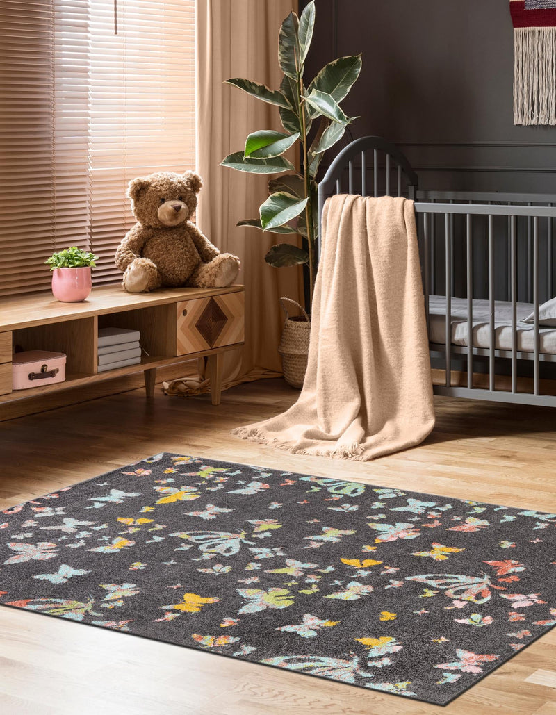 Playful Patterns Collection Area Rug - Carnival Rectangle Charcoal Gray lifestyle 4