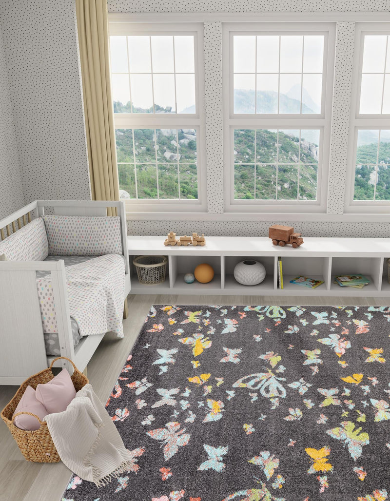 Playful Patterns Collection Area Rug - Carnival Rectangle Charcoal Gray lifestyle 6