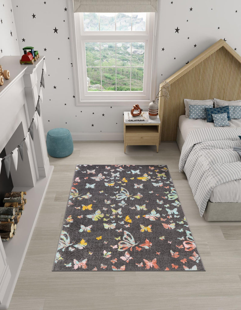 Playful Patterns Collection Area Rug - Carnival Rectangle Charcoal Gray lifestyle 7