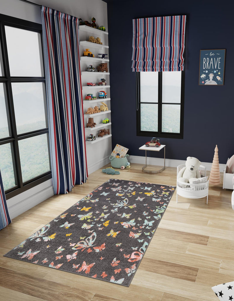 Playful Patterns Collection Area Rug - Carnival Rectangle Charcoal Gray lifestyle 8