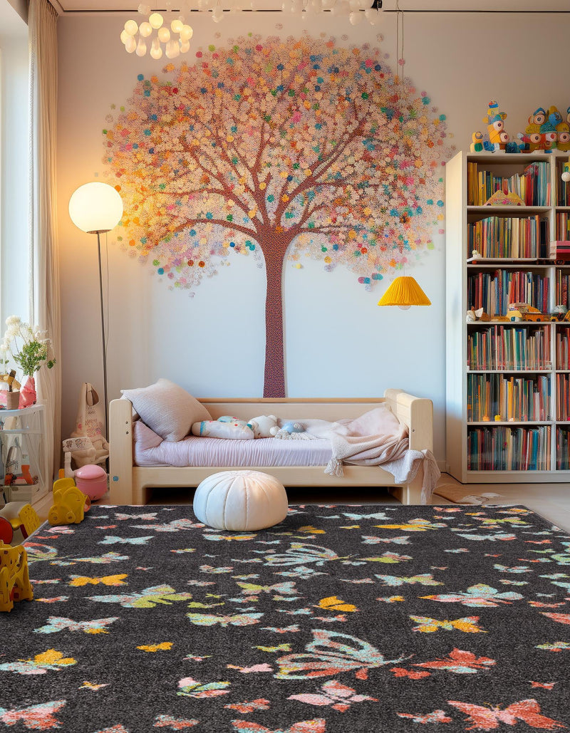 Playful Patterns Collection Area Rug - Carnival Rectangle Charcoal Gray lifestyle 9