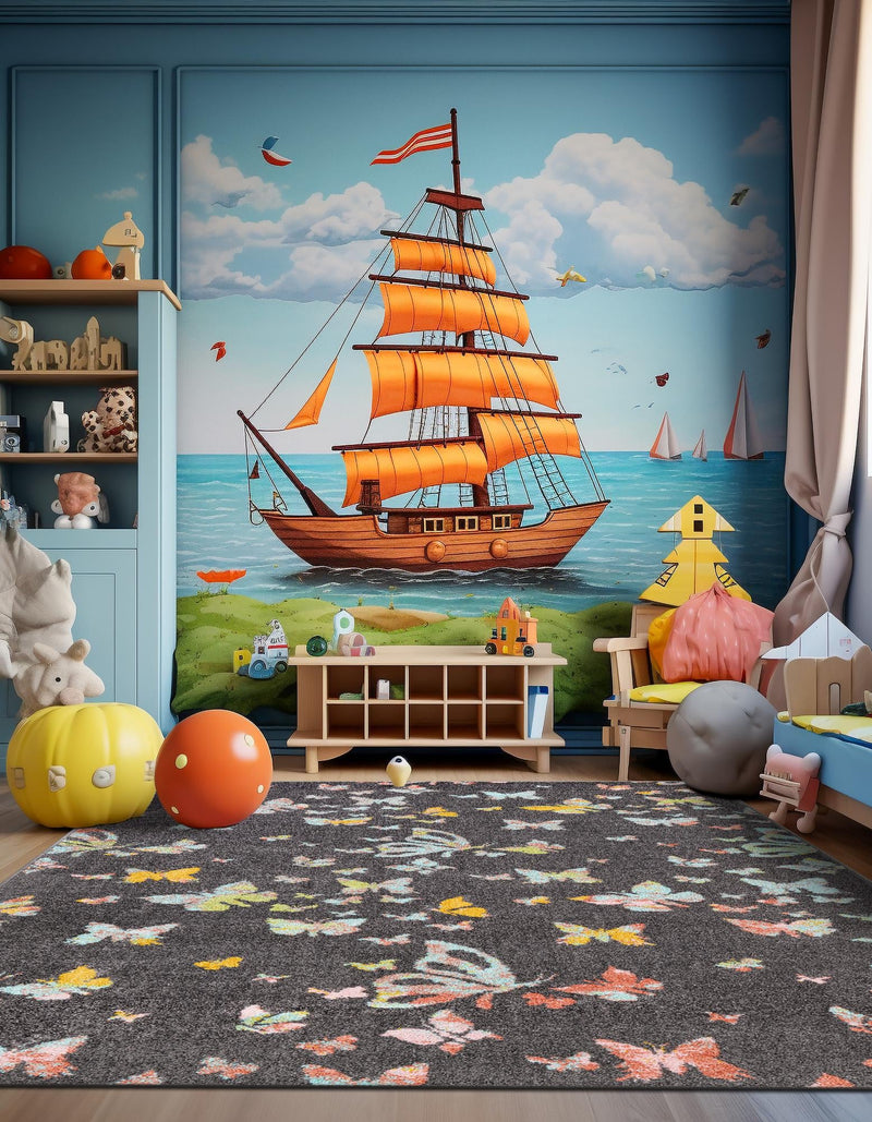 Playful Patterns Collection Area Rug - Carnival Rectangle Charcoal Gray lifestyle 10