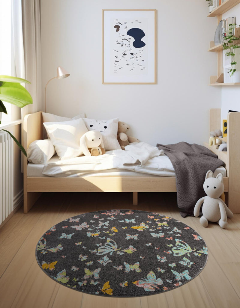 Playful Patterns Collection Area Rug - Carnival Round Charcoal Gray lifestyle 26
