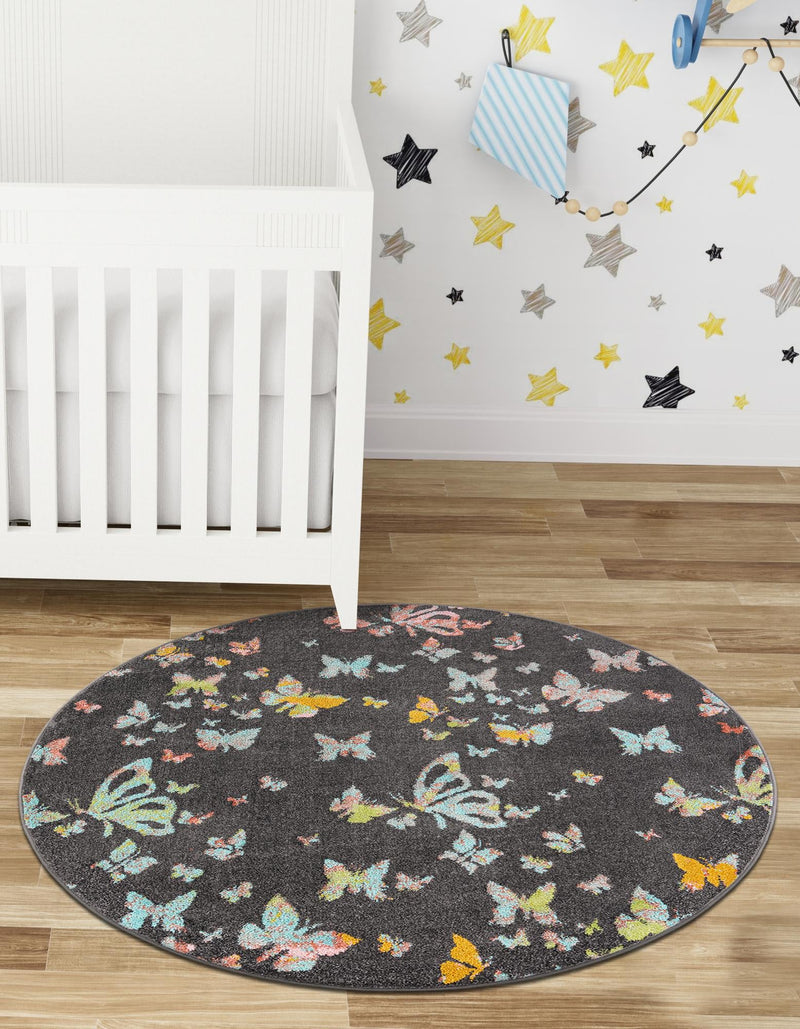 Playful Patterns Collection Area Rug - Carnival Round Charcoal Gray lifestyle 28