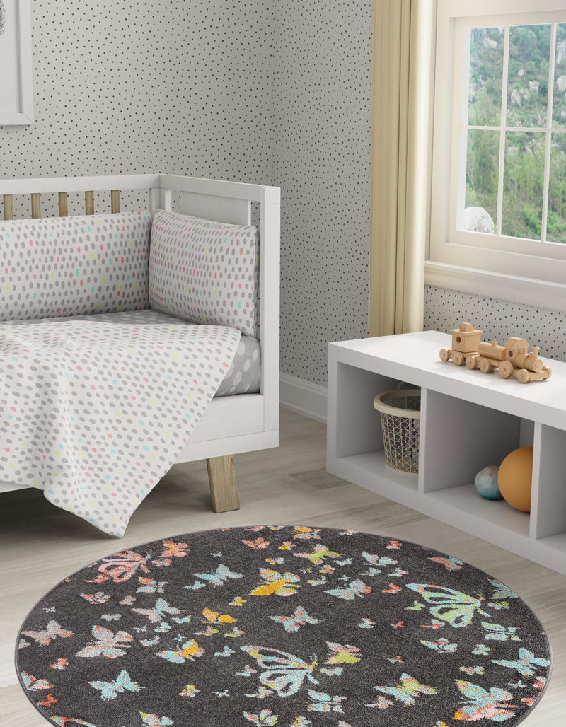 Playful Patterns Collection Area Rug - Carnival Round Charcoal Gray lifestyle 30