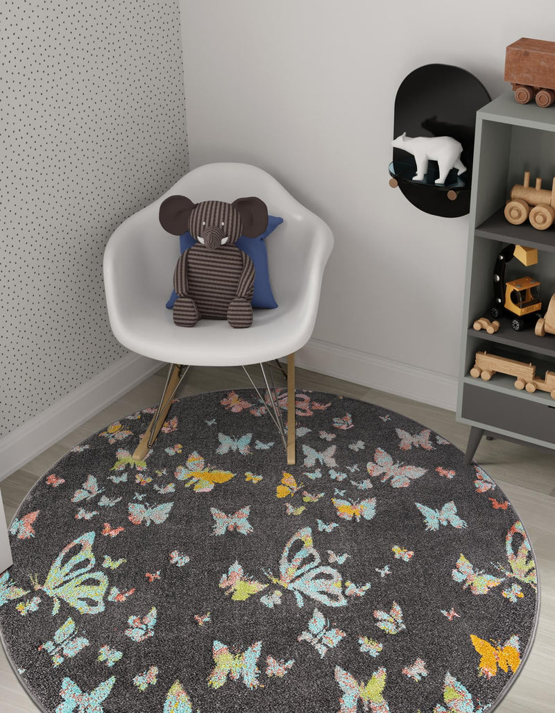 Playful Patterns Collection Area Rug - Carnival Round Charcoal Gray lifestyle 32