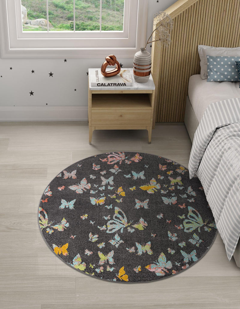 Playful Patterns Collection Area Rug - Carnival Round Charcoal Gray lifestyle 38