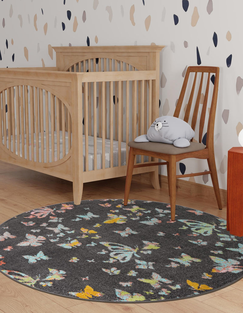 Playful Patterns Collection Area Rug - Carnival Round Charcoal Gray lifestyle 40