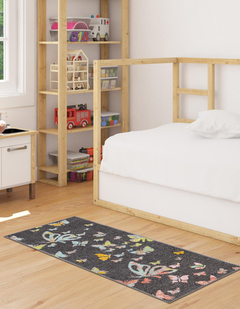 Playful Patterns Collection Area Rug - Carnival Runner Charcoal Gray lifestyle 25