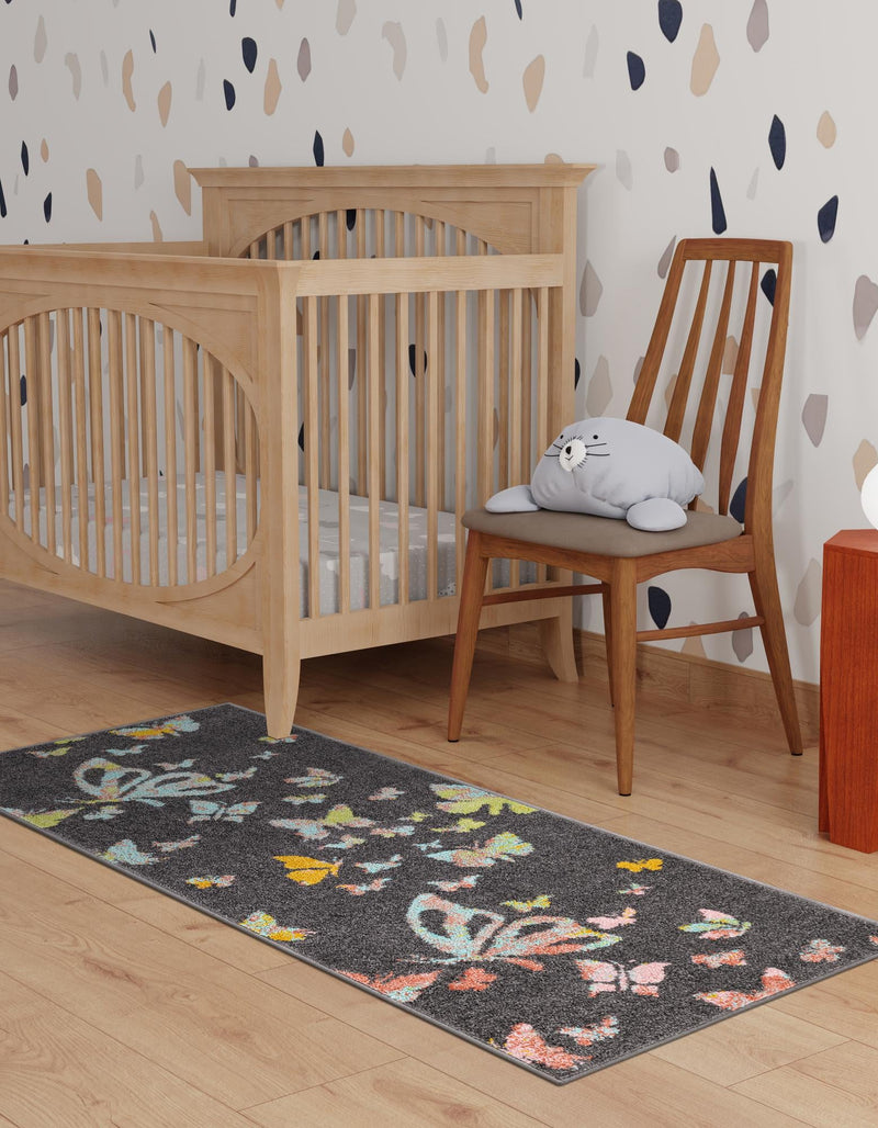 Playful Patterns Collection Area Rug - Carnival Runner Charcoal Gray lifestyle 29