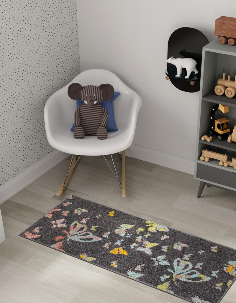 Playful Patterns Collection Area Rug - Carnival Runner Charcoal Gray lifestyle 39