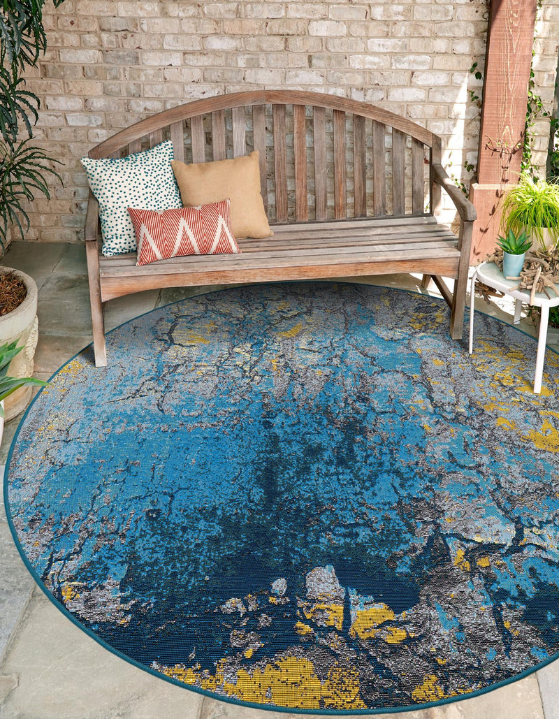 Urban Terrace Collection Area Rug - Lanai Round Gradient Blue lifestyle 12