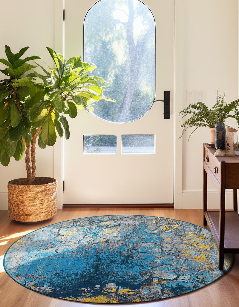 Urban Terrace Collection Area Rug - Lanai Round Gradient Blue lifestyle 21
