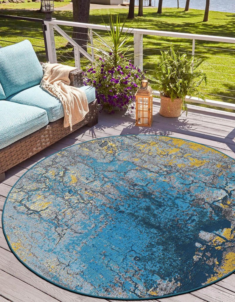 Urban Terrace Collection Area Rug - Lanai Round Gradient Blue lifestyle 24