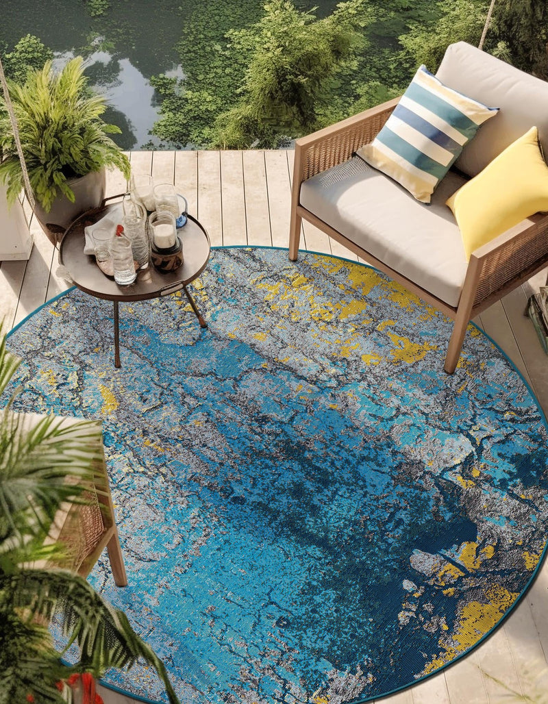 Urban Terrace Collection Area Rug - Lanai Round Gradient Blue lifestyle 30