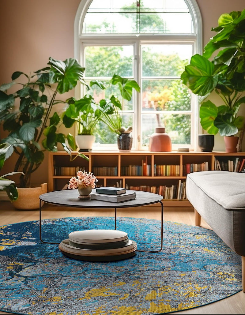 Urban Terrace Collection Area Rug - Lanai Round Gradient Blue lifestyle 33