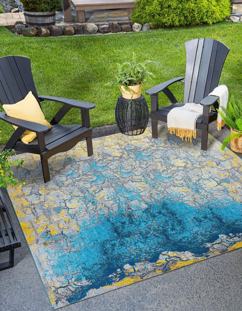 Urban Terrace Collection Area Rug - Lanai Square Gradient Blue lifestyle 14