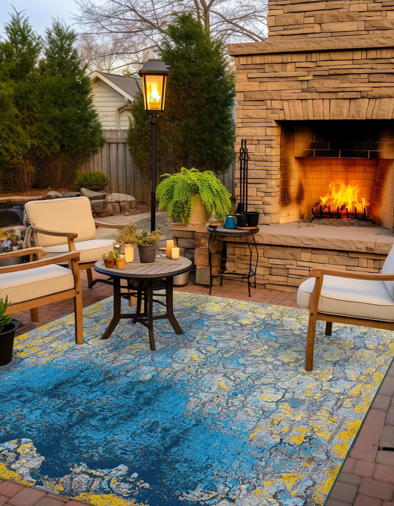 Urban Terrace Collection Area Rug - Lanai Square Gradient Blue lifestyle 32